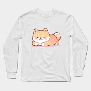 Sleeping Anime Shiba Inu In Kawaii Japanese Aesthetic Long Sleeve T-Shirt